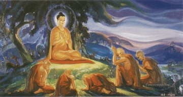  mönche - Buddha hielt seine erste Predigt an die fünf Mönche im Hirschpark im Varanasi Buddhismus